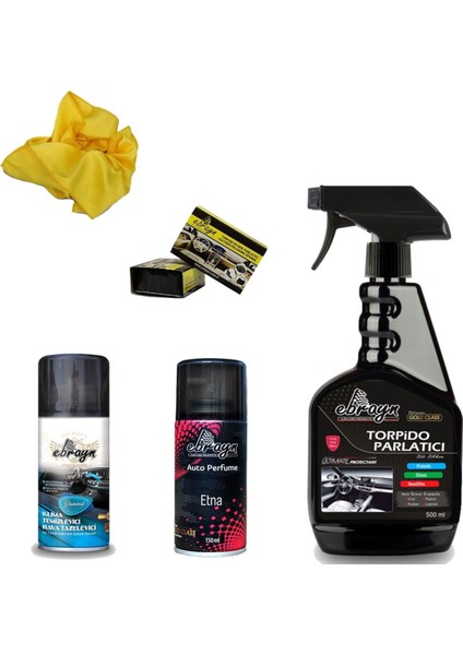 Klima Temizleyici+Oto PARFÜM+500ML Torpido Parlatıcı+Göğüs Parlatıcı+Mikrofiber Bez - 6 Parça