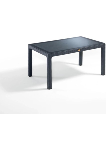 Camlı Antrasit 90X150 cm Rattan Bahçe Balkon Masası