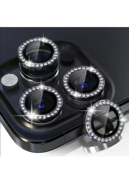 iPhone 14 Pro Uyumlu Kamera Koruyucu Taşlı Cam Lens Mercek Koruyucu