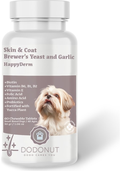 Happyderm Küçük Irk Köpekler Için Biotin Katkılı Deri ve Tüy Sağlığı Besin Takviyesi, 60 Tablet