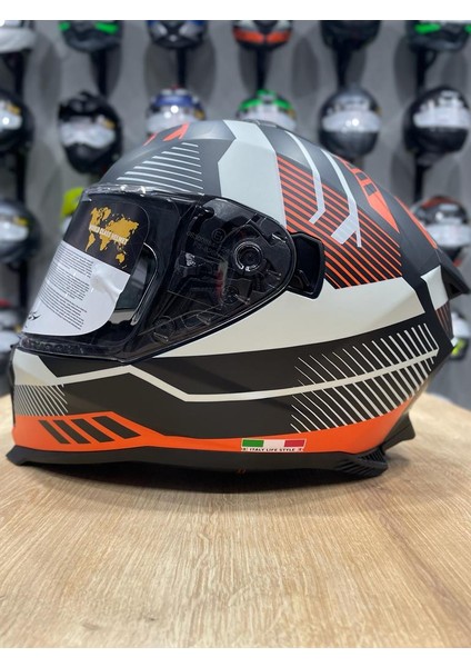 865 Güneş Vizörlü Full Face Black Orange Motosiklet Kaskı