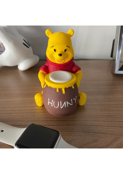 Apple Watch ve Samsung Watch Stand Winnie The Pooh El Boyaması Figür Sevimli Ayı Akıllı Saat Stand