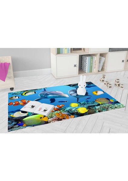 Çocuk Halısı ve Bebek Halısı Yıkanabilir Kaymaz Taban Figürlü Mavi Dijital Baskı Halı HC076 modelleri