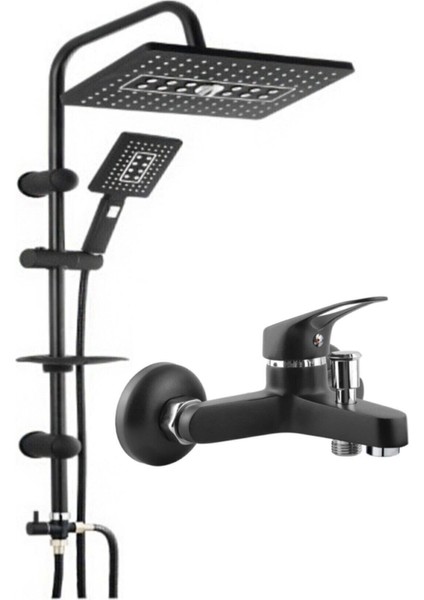 Tekno Trust Armatür Lüx Siyah Tepe Robot Duş Seti ve Siyah Banyo Bataryası | Modern ve Şık Tasarım