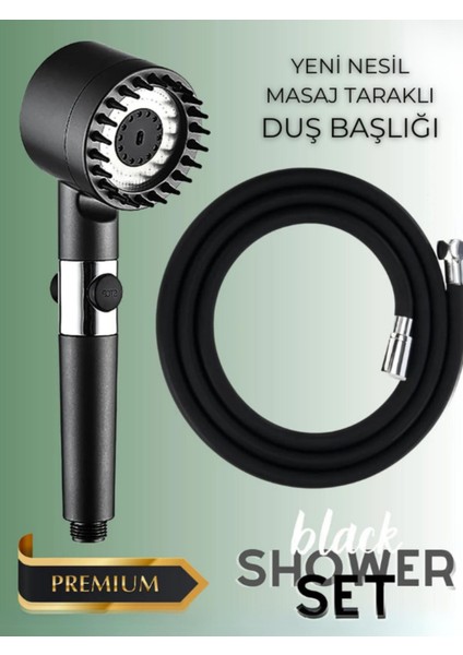 Tekno Trust Masajlı Çok Fonksiyonlu Ayarlanabilir Filtreli Arıtmalı Siyah Duş Başlığı Lüks Kaliteli Pvc Duş Seti