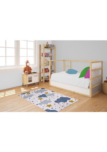 Çocuk Halısı ve Bebek Halısı Yıkanabilir Kaymaz Taban Figürlü Beyaz Dijital Baskı Halı HC046