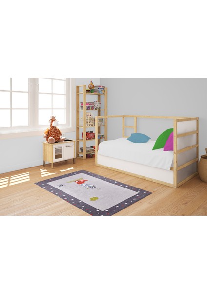 Çocuk Halısı ve Bebek Halısı Yıkanabilir Kaymaz Taban Figürlü Gri Dijital Baskı Halı HC052 indirimleri