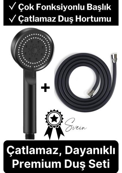 Tekno Trust Premium Duş Seti 5 Fonksiyonlu Tasarruflu Başlık Esnek Kırılmaz Çatlamaz Paslanmaz Sızdırmaz Hortum