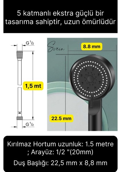 Tekno Trust Premium Duş Seti 5 Fonksiyonlu Tasarruflu Başlık Esnek Kırılmaz Çatlamaz Paslanmaz Sızdırmaz Hortum indirimleri