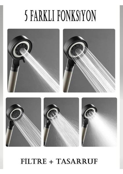 Tekno Trust 5 Fonksiyonlu Su Tasarruflu Çelik Paslanmaz Su Çıkışlı Filtreli Turbo Duş Başlığı Pvc Hortum Set fiyatları