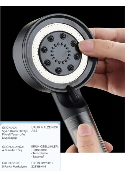 Tekno Trust 5 Fonksiyonlu Su Tasarruflu Çelik Paslanmaz Su Çıkışlı Filtreli Turbo Duş Başlığı Pvc Hortum Set modelleri