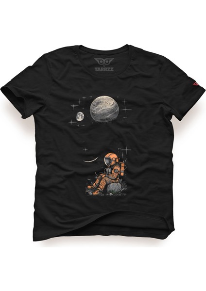 Kayada Oturan Astronot Tasarım T-Shirt Astronot T-Shirt Astronot Baskılı T-Shirt Büyük Beden T-Shirt
