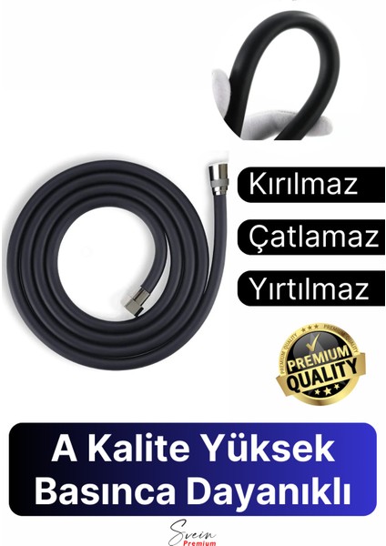 Tekno Trust Siyah Dayanıklı Esnek Kırılmaz Çatlamaz Patlamaz Sızdırmaz Pvc Banyo Duş Musluk Hortumu 1,5 Metre