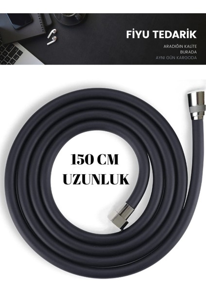 Tekno Trust Siyah Pvc Duş Hortumu 150 cm Esnek ve Patlamaya Dayanıklı - 5 Yıl Garantili %100 Yerli Üretim