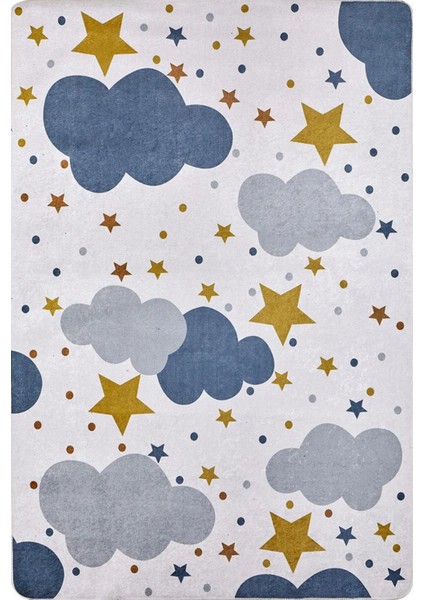 Çocuk Halısı ve Bebek Halısı Yıkanabilir Kaymaz Taban Figürlü Beyaz Dijital Baskı Halı HC046