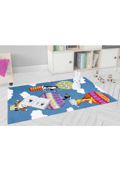 Çocuk Halısı ve Bebek Halısı Yıkanabilir Kaymaz Taban Figürlü Mavi Dijital Baskı Halı HC066 modelleri