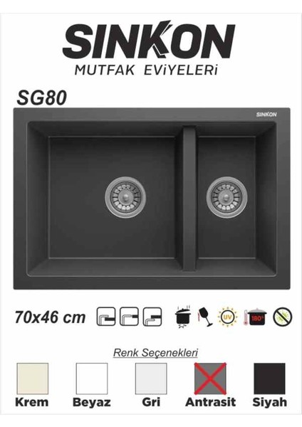Eviye Granit Evye 70X46 / 1,5 Göz - SG80 - Sinkon