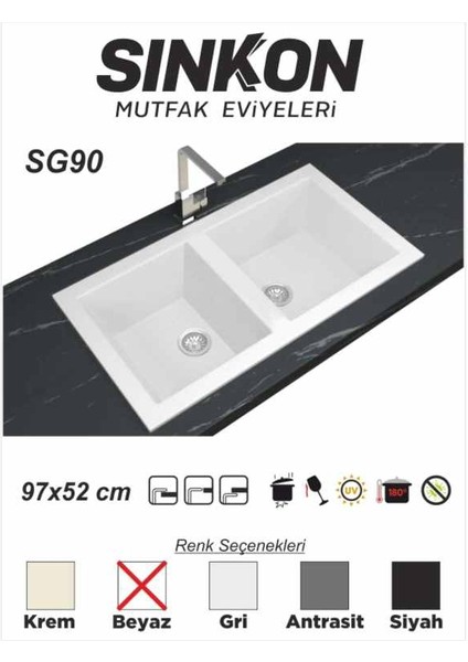 Eviye Granit Evye 97X52 / Çift Gözlü - SG90 - Sinkon