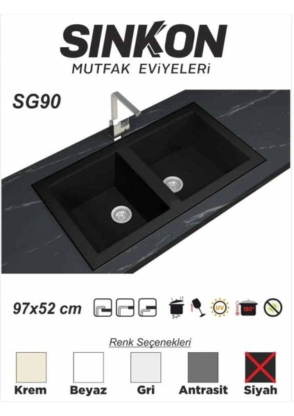Eviye Granit Evye 97X52 / Çift Gözlü - SG90 - Sinkon