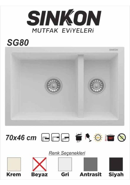 Eviye Granit Evye 70X46 / 1,5 Göz - SG80 - Sinkon