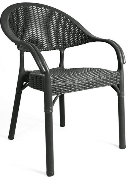 Bambu Rattan Kollu Sandalye Koltuk Siyah