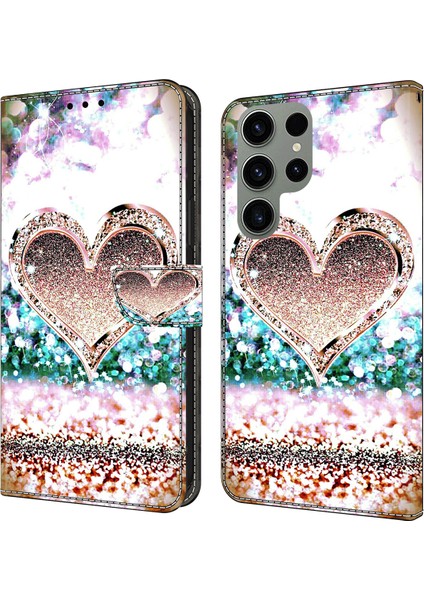 Seashell Digital Samsung Galaxy S24 Ultra Pu Deri 3D Desen Baskı Diamond Heart Telefon Kılıfı (Yurt Dışından)