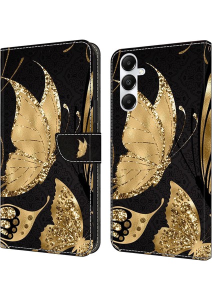 Samsung Galaxy A05S 4g Pu Pu Deri 3D Desen Flip Golden Kelebek Telefon Kılıfı (Yurt Dışından)