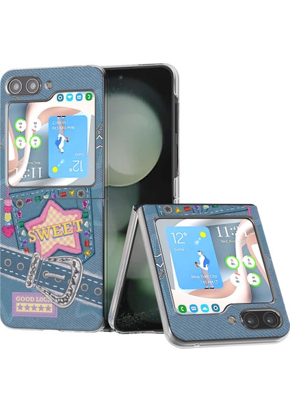 Samsung Galaxy Z Flip5 5g Desen Baskı Çizelge Pc Denim Telefon Kılıfı (Yurt Dışından)