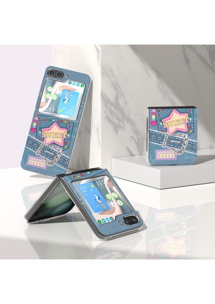 Samsung Galaxy Z Flip5 5g Desen Baskı Çizelge Pc Denim Telefon Kılıfı (Yurt Dışından)