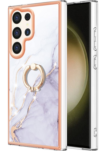 Samsung Galaxy S24 Ultra Yüzük Tutucu sı Mermer Tpu White 006 Telefon Kılıfı (Yurt Dışından)