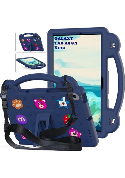 MTK Moveteck Samsung Galaxy Tab A9 8.7 Inç SM-X110 Çocuklar Için Tablet Kılıf Askılı Standlı Nemo Karikatürlü Kids Okul Kılıfı