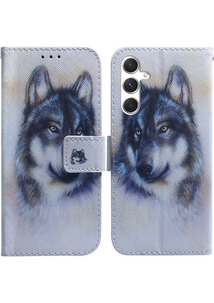 Samsung Galaxy S24 + Deseni Baskılı Pu Deri Flip Cover Wolf Telefon Kılıfı (Yurt Dışından)