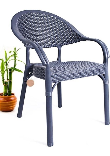 4 Adet Bambu Rattan Kollu Sandalye Koltuk Antrasit modelleri