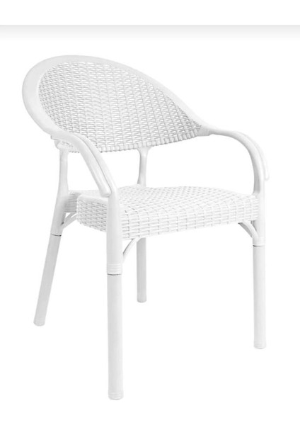 4 Adet Bambu Rattan Kollu Sandalye Koltuk Beyaz
