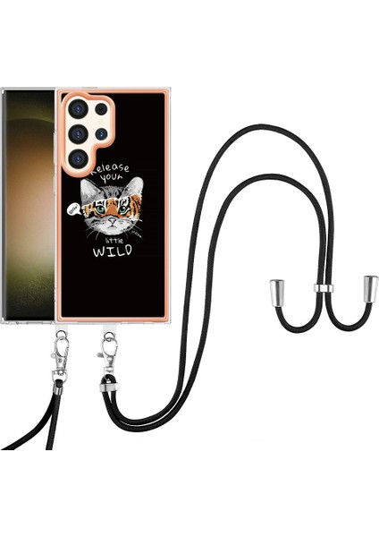 Samsung Galaxy S24 Ultra Crossbody Kaplama Tpu 2.0mm Kedisi/kaplan Telefon Kılıfı (Yurt Dışından)