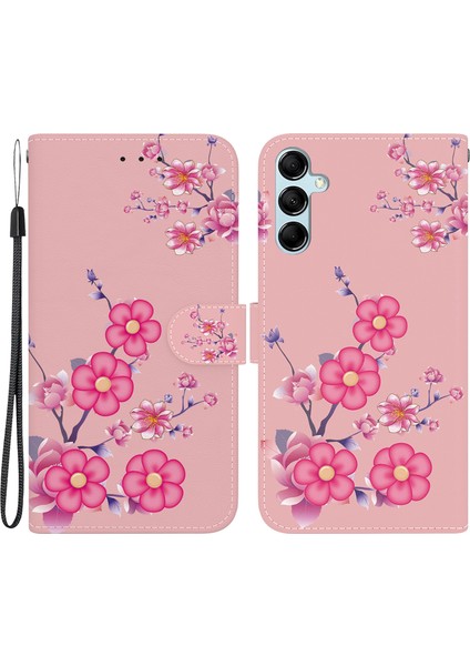 Samsung Galaxy A15 4g Durum 3D Pus Pu Deri Deri Flip Shockproof Cover Sakura Telefon Kılıfı (Yurt Dışından)