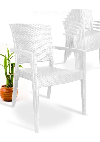 6 Adet Zeugma Rattan Kollu Sandalye Koltuk Beyaz