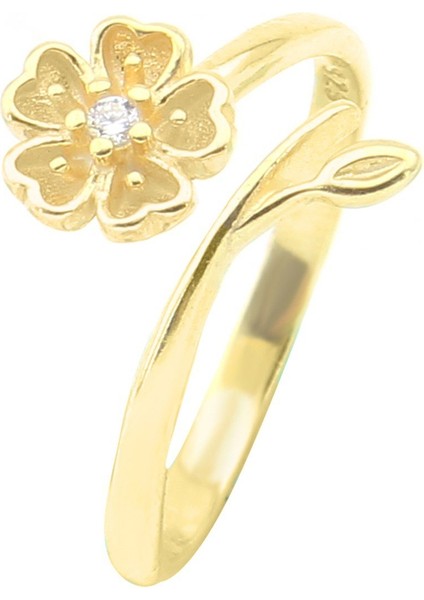 Gümüş 925 Ayar Kadın Gümüş Yüzük Çiçek Yüzük Altın Kaplama