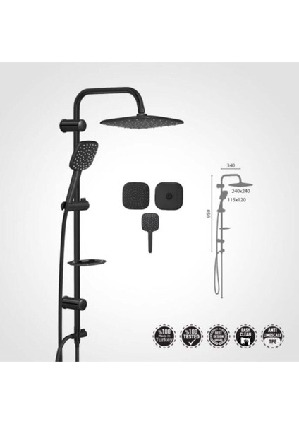 Tekno Trust Aqua Jet Black Rain Duş Seti