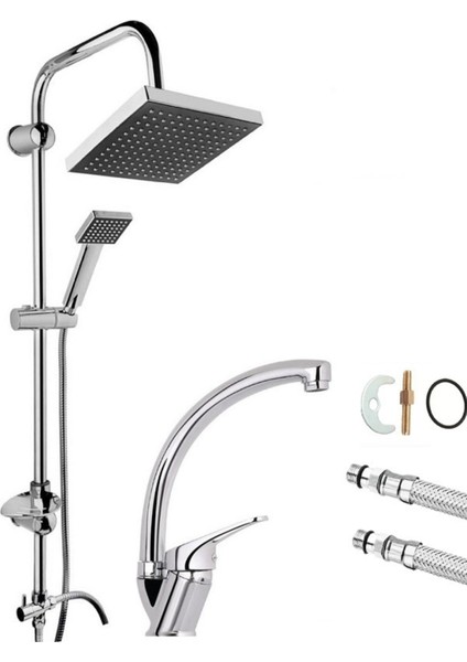 Tekno Trust Duş Seti Krom 2'li Duş Seti Kuğu Borulu Banyo Çeşmesi Musluğu