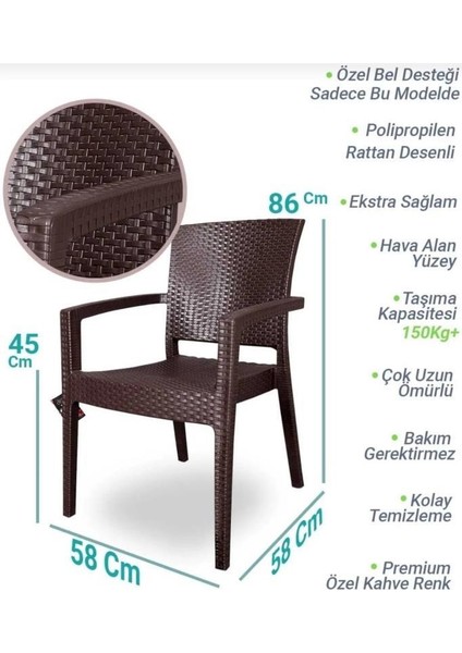 Nar Sokağı Zeugma Kahve 90X150 cm Camsız Rattan Bahçe Balkon Masa Takımı