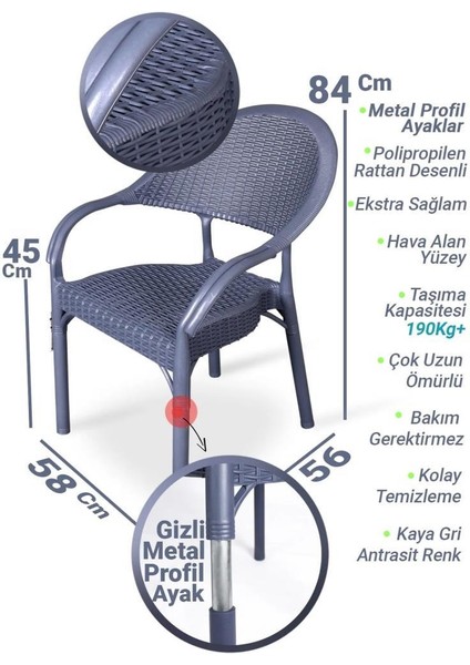 Bambu Antrasit 90X90 cm Camsız Rattan Bahçe Balkon Masa Takımı modelleri