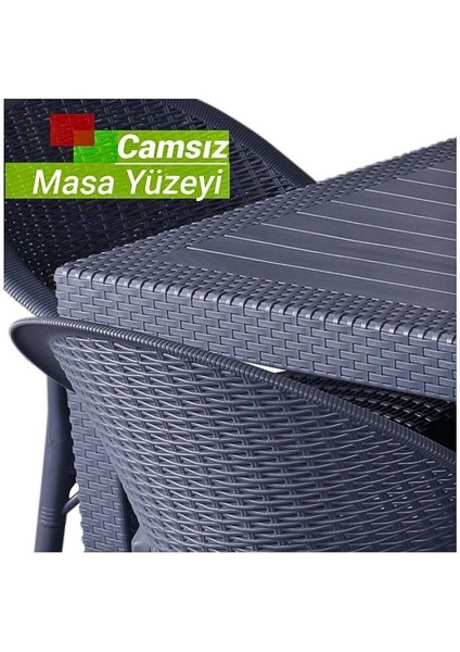 Bambu Antrasit 90X90 cm Camlı Rattan Bahçe Balkon Masa Takımı