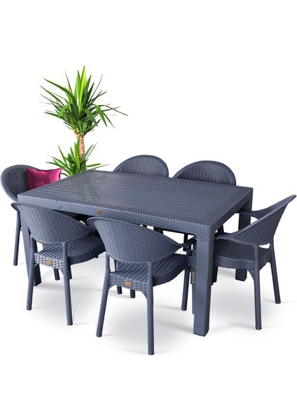 Bambu Antrasit 90X150 cm Camsız Rattan Bahçe Balkon Masa Takımı