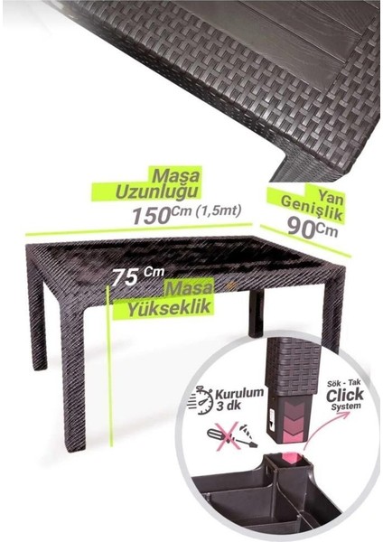 Bambu Kahve 90X150 cm Camsız Rattan Bahçe Balkon Masa Takımı indirimleri