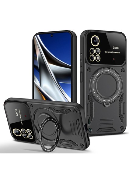 Xiaomi Poco X4 Pro 5g Kılıf Magsafe 360 Dönebilen Halkalı Standlı Kamera Lens Korumalı Gold Detaylı Military Zırh Tank
