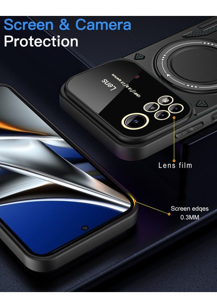 Xiaomi Poco X4 Pro 5g Kılıf Magsafe 360 Dönebilen Halkalı Standlı Kamera Lens Korumalı Gold Detaylı Military Zırh Tank