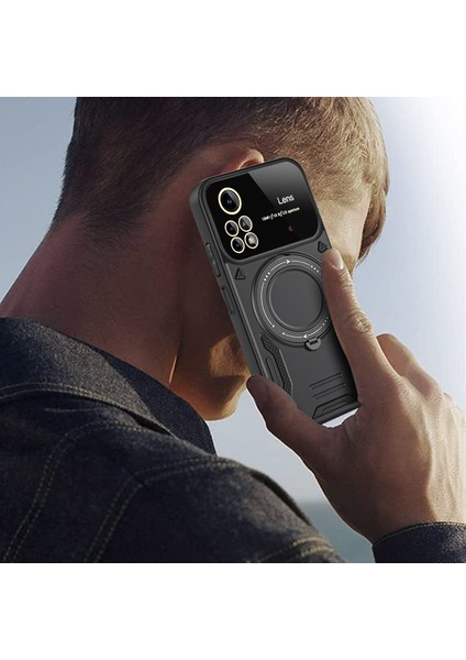 Xiaomi Poco X4 Pro 5g Kılıf Magsafe 360 Dönebilen Halkalı Standlı Kamera Lens Korumalı Gold Detaylı Military Zırh Tank