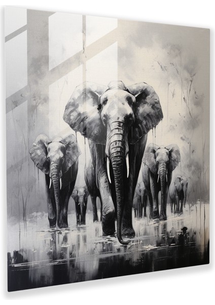 Ethereal Mürekkep Cam Baskı - Monokromatik Fil Safarisi, 30X30