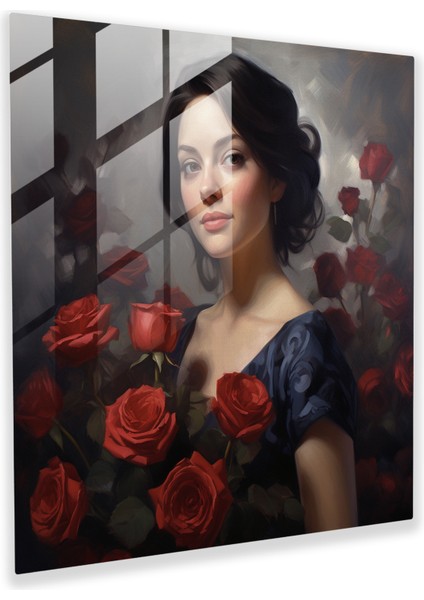 Büyülü Elegance Cam Baskı - Klasik Yağlıboya Portre Cam Duvar Sanatı - Ev Dekorasyon - Duvar Dekoru - Cam Sanatı - Modern Sanat Eseri, 30X30